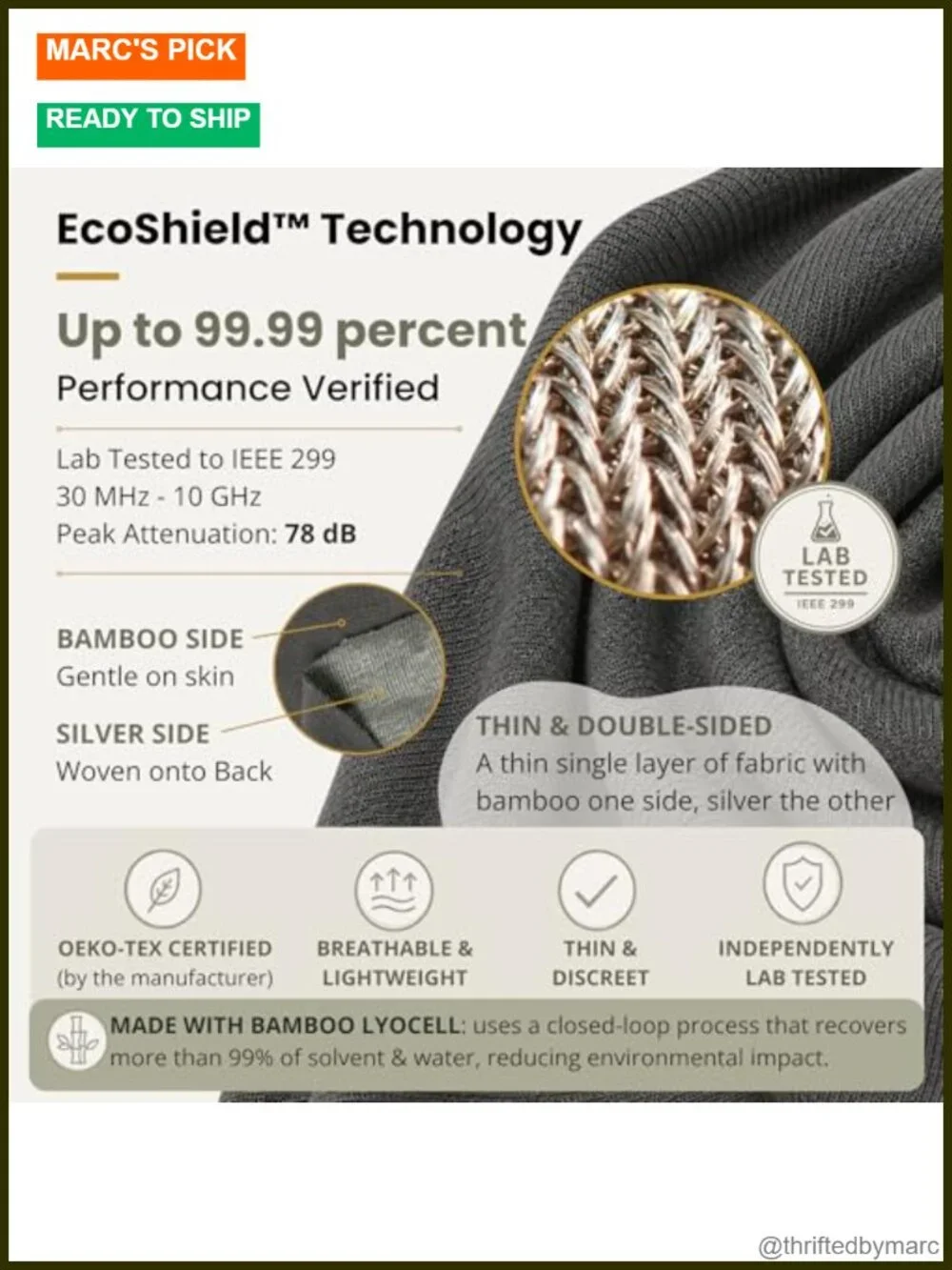 Organic Cotton EMF Beanie with EcoShield Silver Tech - Breathable Full Ear